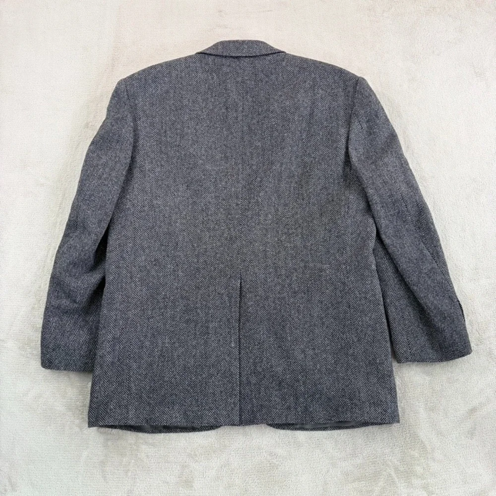 VTG Lands End Blazer Jacket Sport Coat Men 42R Herringbone Lambs Wool Tweed USA